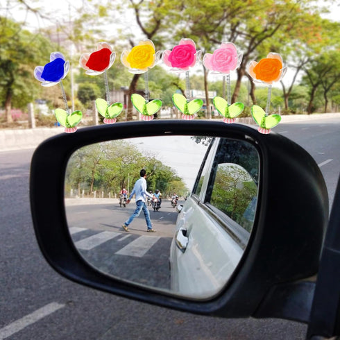 Roses Car Dashboard Decorations, 6 Pcs Mini Paste Shaking Head Floewr Car Mirror Dashboard Decor for Car Interior Home Office Desk Decoration...