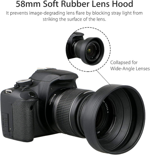 EEEkit 58mm Hard Lens Hood + 58mm Soft Lens Hood + 58mm UV Filter Lens Kit for Canon Rebel T7i T6S T6i T6 T5i T5 T4i T3i T3 T2i T1i XT XTi XSi SL1...