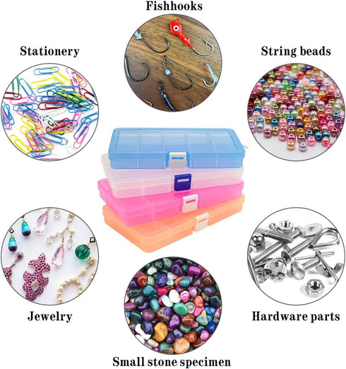 Qualsen 4 Pack Plastic Compartment Box with Adjustable Dividers Craft Tackle Organizer Storage Containers Box 15 Grid (4 Colors)...