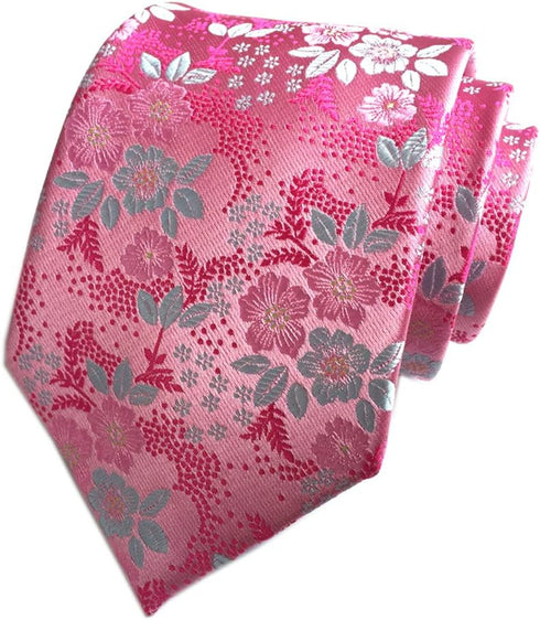 Elfeves Men's Women Boys Pink White Small Designer Jacquard Silk Tie Formal Self Necktie...