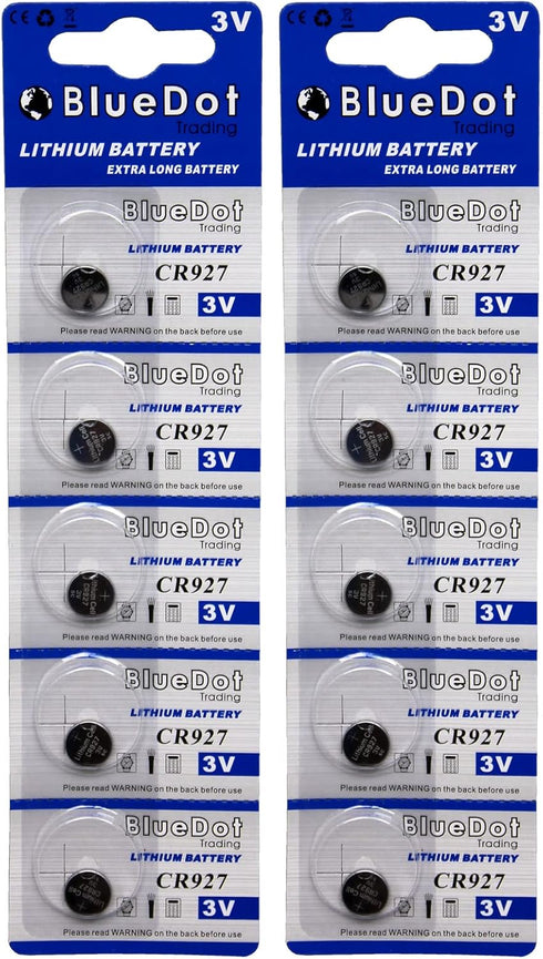 BlueDot Trading Long-Lasting & High Capacity 3V CR927 Battery Lithium Button Cell Batteries for Car Remote, Key Fob, and More (Packaging May Vary)...