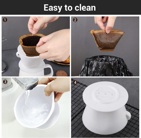Segarty Pour Over Coffee Dripper, 1 Set White Collapsible Silicone Coffee Dripper with Storage Bag, Reusable Cone Coffee Filter Drip Holder, Singl...