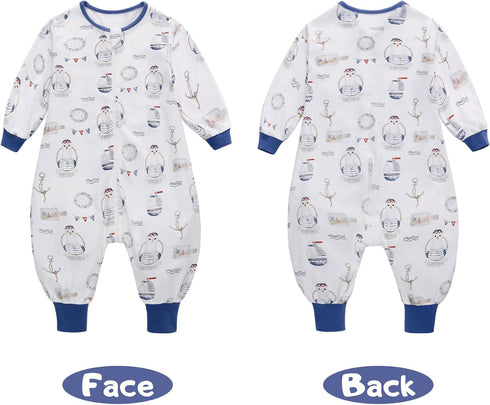 Baby Sleeping Bag with Feet, Summer Toddler Sleeping Sack with Legs Long Sleeves,Baby Wearable Blanket Sleep Sack 0.5 TOG (Seabird, 12-24 Months)...