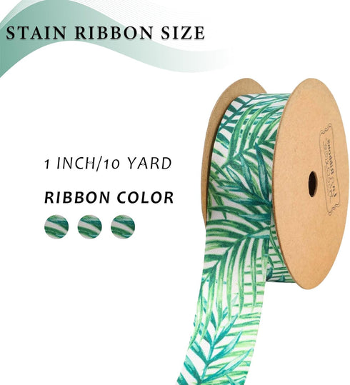 Laribbons Wired Edge Ribbon, 1”x10 Yard Tropical Ribbon, Summer Printed Palm Leaf Ribbon for Baby Shower, Farmhouse Party, DIY Craft, Wreath Bows...