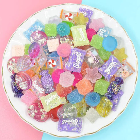 50 Pcs Jelly Sugar Soft Candy Slime Charms Easter DIY Craft Making Resin Jewery Making Kit, Resin Flatback Slime Beads Making Supplies for DIY Scr...