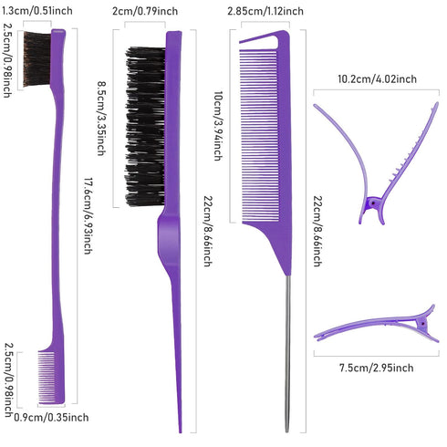 12 Pieces Hair Brush Set, Nylon Teasing Hair Brushes 3 Row Salon Teasing Brush, Double Sided Hair Edge Brush Smooth Comb Grooming, Rat Tail Combs ...