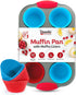Boxiki Kitchen Non-Stick Steel 6 Cup Muffin Pan with Silicone Handles and Reusable Liners - Perfect for Baking Large Muffins and Cupcakes...