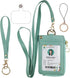 ID Badge Holder with Lanyard Wallet, PU Leather ID Badge Card Holder with 1 Clear ID Window, 4 Credit Card Slots, 1 Cash Coin Slot and Neck Lanyar...