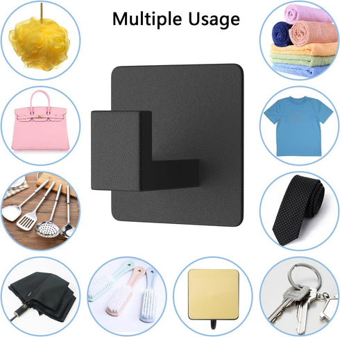 VAEHOLD Adhesive Towel Hooks, Heavy Duty Wall Hooks Aluminum Black Hooks for Hanging Coat, Hat, Towel, Robe, Clothes, Shower Hook for Door, Office...