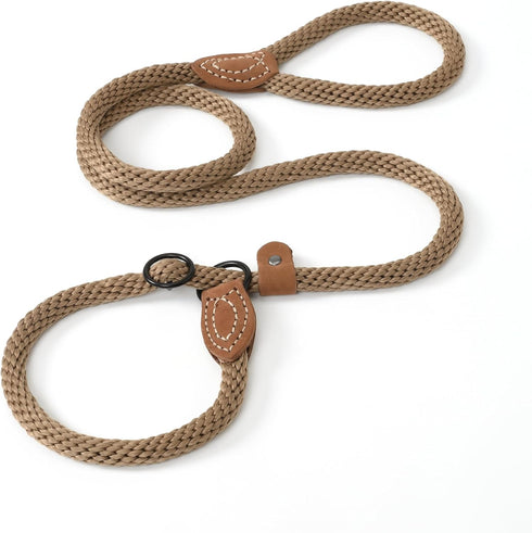 Mile High Life Slip Leads for Dogs | Heavy Duty Dog Training Leash | 4 Feet No Pull Slip Leashes w Leather Tip | Brown Rope Lead for Dogs Outside...