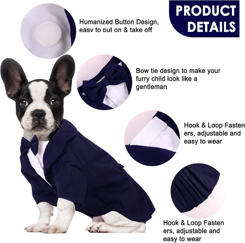 SAWMONG Dog Tuxedo,Formal PET Wedding Party Suit for Small Medium Dogs,Dog Prince Bow Tie Shirt,Cosplay Prince Costume Gentleman Apparel,Pet Costu...