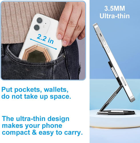 Cellphone Ring Holder Finger Kickstand, Foldable 360° Rotation Cell Phone Stand for Desk, Magnetic Car Mount, Metal Multi-Angle for Phone Back Gri...