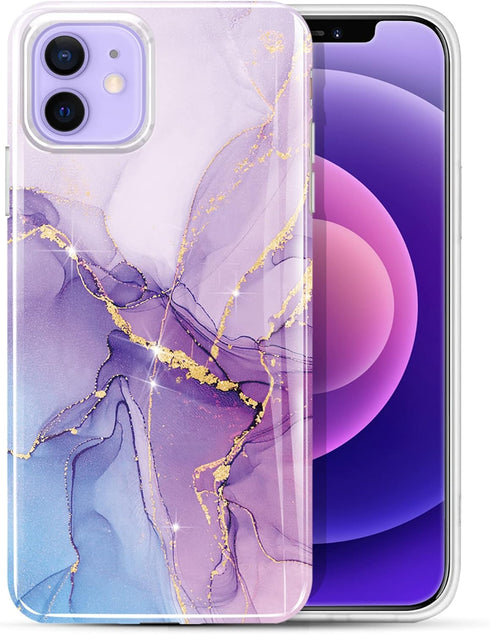 luolnh Gold Glitter Sparkle Marble Case for iPhone 12/12 Pro 6.1" - Soft Silicone TPU Bumper Cover (Purple/Blue)...