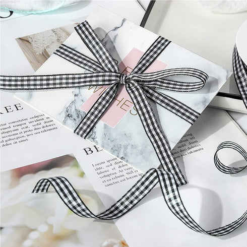 VGOODALL Black Gingham Ribbon, 3/8" x 50Yd Buffalo Checkered Ribbons Black and White Plaid Thin Crafts Ribbon for Decorations Gift Wrapping Picnic...