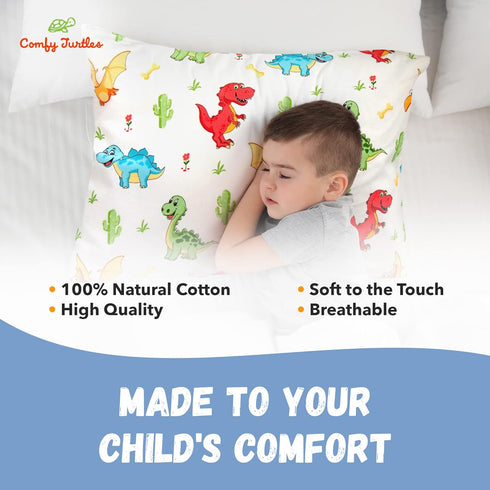 Toddler Pillowcase 13x18 Dinosaur - Cotton Travel Pillowcase Cover, Soft Dinosaur Pillow Cases for Toddler Boys - Multicolored Dinosaurus...