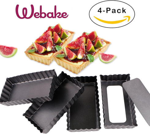 Webake 4 Pack Mini Tart Pans with Removable Bottom, Rectangular Baking Pan Non-Stick Cake Tin for Oven and Insta Pot Baking...