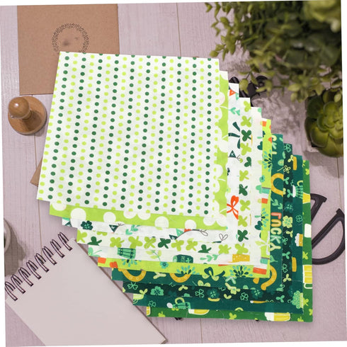 10 Sheets Printed Fabric Set Quilting Fabric Bundle Cotton Patchwork Squares St Patricks Day Fat Quarters Irish Shamrock Quilting Patchwork Self M...