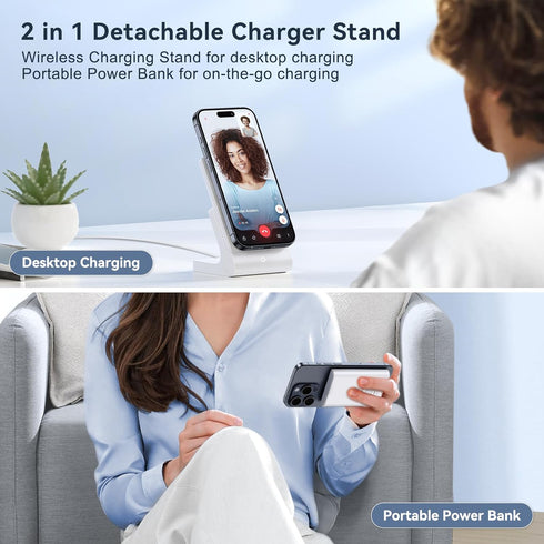 Magnetic Wireless Charger for iPhone: Portable Power Bank 5000mAh - Detachable Mag-Safe Battery Pack Compatible with iPhone 15 14 13 12 Pro Max Pr...