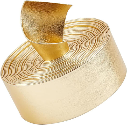 GORGECRAFT 5.5Yds Gold Metallic Leather Strip 1.2" Wide Flat Glossy Pu Leather Straps Shiny Leather Lace Stripper Beading String Ribbon Double Sid...