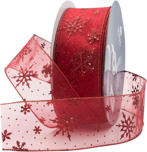 Royal Imports Organza Glitter Wired Sheer Christmas Ribbon - 2.5" (#40) Snowflake Design for Floral, Craft, Holiday Decoration, 50 Yard Roll (150 ...