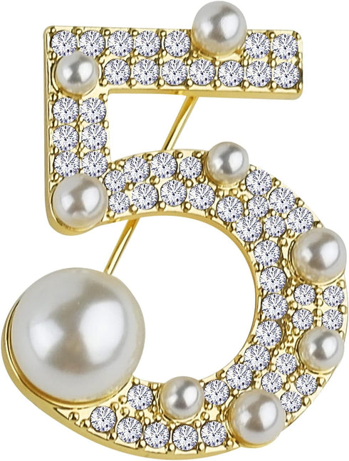 Lucky Number Five Rhinestone Bling Celebrity Fashion Jewelry Designer Inspired Statement Pin for Women...