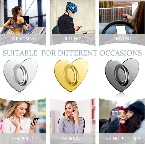 12 Pcs Cell Phone Charm Hook Finger Rings Adhesive Phone Finger Grip Loop Stand Metal Phone Charm Rings Sticky Heart Ring Phone Holder Heart Phone...