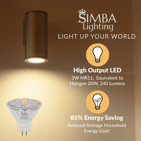 Simba Lighting LED MR11 Flood Light Bulbs (4 Pack) 12V 3W 20W Halogen Replacement 2-Pin 240lm for Landscape, Accent, Track Lights, and Christmas T...