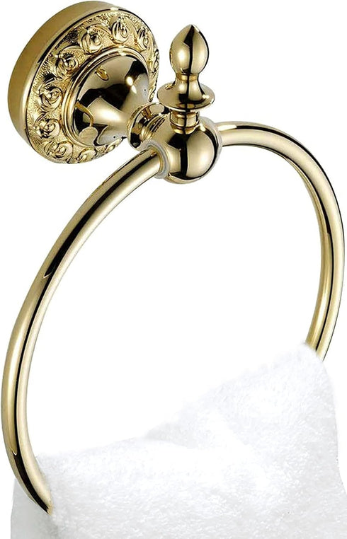 Leyden Polished Gold Towel Ring, Bathroom Hand Towel Holder Wall Mounted Gold Towel Rack Round...