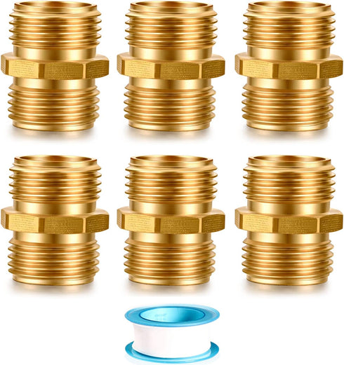 Garden Hose Fittings Connectors Adapter Solid Brass Repair male to male double male faucet leader coupler dual water hose connector(3/4" GHT Doubl...