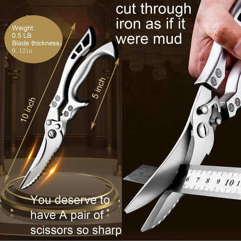 ANDONG Professional Heavy Duty Kitchen Scissors - Spring Loaded Ultra Sharp Stainless Steel Multipurpose Poultry & Cooking Shears for Bones, Meat,...