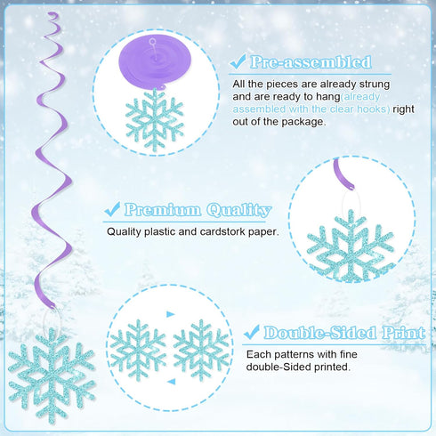 Snowflake Hanging Swirls Decorations, Winter Party Hanging Ceiling Streamers Purple Blue White Glitter Snowflakes Garland for Winter Wonderland Ba...