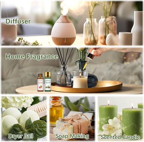 Essential Oils Set - 12 Pcs Essential Oil Kit for Diffuser, Aromatherapy, Massage, Skin Care, Soap & Candle Making - Premium Aromatherapy Diffuser...