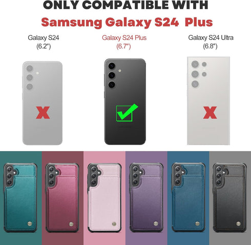 for Samsung Galaxy S24 Plus Case with Card Holder, for Samsung S24 Plus Wallet Case for Women Men with RFID Blocking, Durable Kickstand Shockproof...