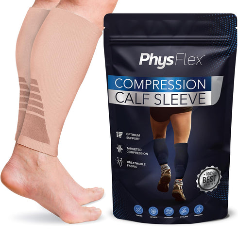 Calf Compression Sleeves for Men and Women - (1 Pair) Footless Compression Socks Support for Varicose Vein, Nursing, Pregnancy, Running - PhysFlex...