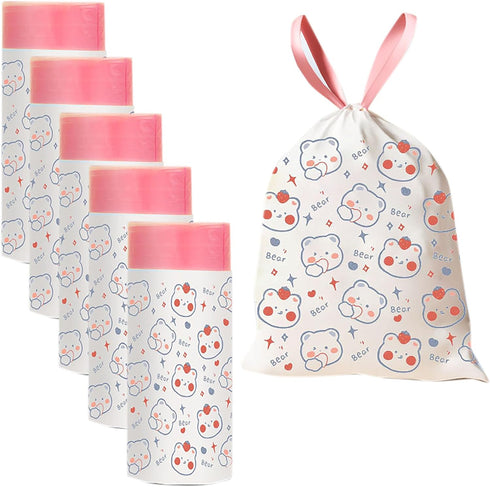 4 Gallon Trash Bags - Drawstring small trash Bags 1.1mil Thick for Bathroom, Kitchen, Bedroom, Office Toilet Home (White-pink, 75Counts)...