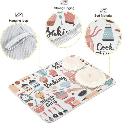 Kitchen Products Dish Drying Mat for Kitchen Counter 18" x 16" inch - Absorbent Reversible Microfiber Dish Mat, Heat Resistant Drying Pad Dish Dra...