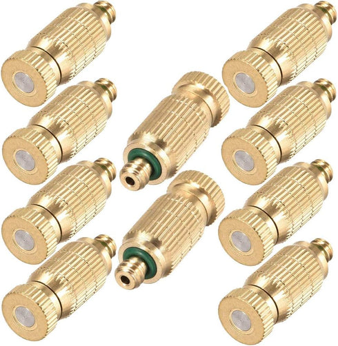 Brass Misting Nozzle, 10 Pack High Pressure Spray Misting Nozzle 10/24 UNC Outdoor Anti-drip Fogging Spray Head Misting System Nozzle for Landscap...