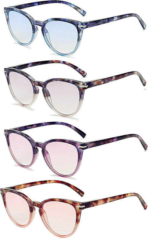 100 CLASSIC 4-Pack Trendy Colored Lens Cateye Reading Glasses for Women Spring Hinges Readers Ladies Fashion Eyeglasses (1.25x)...