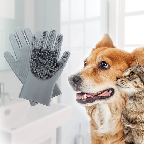 Pet Grooming Gloves - Gentle Dog Bathing Shampoo Brush - Massage Mitt with Enhanced Five Finger Design - Efficient Deshedding Glove for Dogs, Cats...