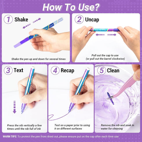 JR.WHITE Glitter Metallic Paint Pens: Sparkle Water-Based Marker Pen for Greeting Cards, Mugs, Wood, Art Drawing, Rock Painting, Posters, Albums, ...