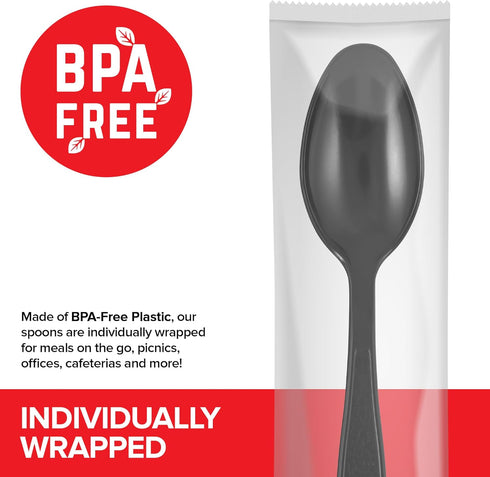 Stock Your Home Individually Wrapped Spoons, 250 Count Heavyweight Plastic Spoons, Plasticware Disposable Spoons Bulk Pack, Individual Wrapped Spo...