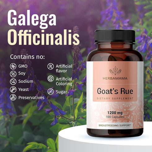 HERBAMAMA Goat's Rue Capsules - Galega Officinalis Nutritional Supplement - 1200 mg, 100 Capsules - Promotes Milk, Lactation & Mammary Development...