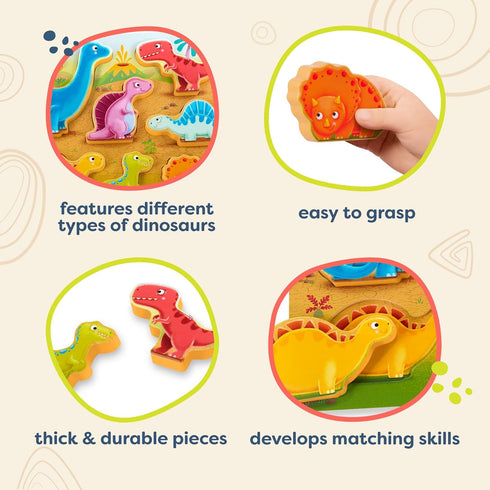 B. toys- Peek & Explore - Dinosaurs- Wooden Puzzle – Chunky Puzzle for Toddlers, Kids – Dinosaur Puzzle – Educational & Developmental Toys – 2 Yea...
