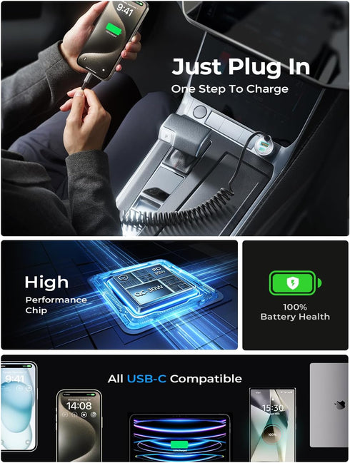 LISEN 65W USB C Car Charger Adapter Fast Charging 5Ft 30W USB C Coiled Cable fit iPhone 15 Charger Fast Charging Car Charger Type C,PD&QC3.0 Car C...