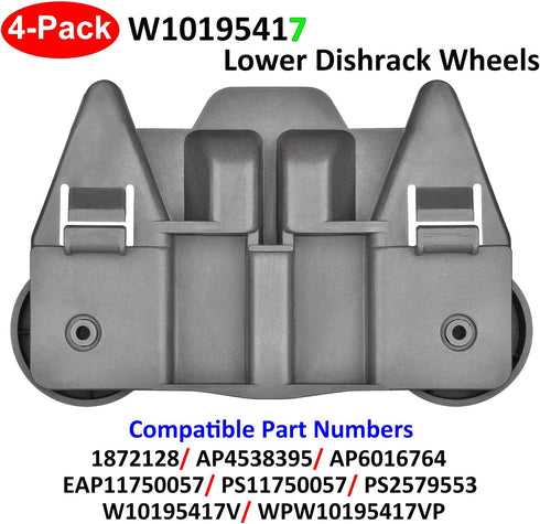 4-Pack W10195417 Dishwasher Wheels Replacement for Kitchen-Aid Kenmore Whirlpool JennAir, Ultra Durable Lower Dishrack Wheels, Replace Part Number...