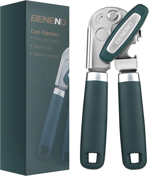 Can Opener Manual with Magnet and Sharp Blade Smooth Edge, Handheld Openers with Big Effort-Saving Knob, Can Opener with Multifunctional Bottles O...