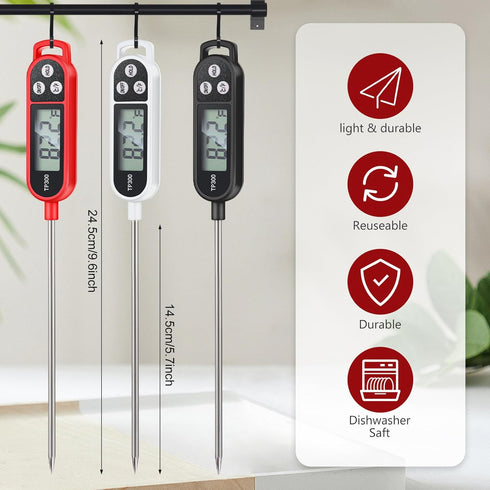 6 Pcs Instant Read Meat Thermometer with Long Probe 9.65 Inch Kitchen Cooking Food Candy Thermometer Waterproof Digital Thermometer for BBQ Water ...