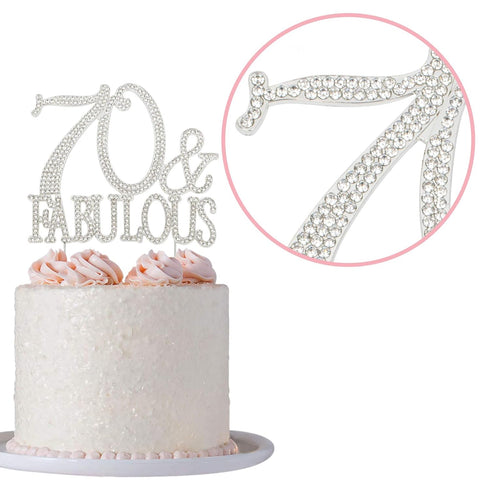 70 Cake Topper - Premium Silver Metal - 70 and Fabulous - 70th Birthday Party Sparkly Rhinestone Decoration Makes a Great Centerpiece - Now Protec...