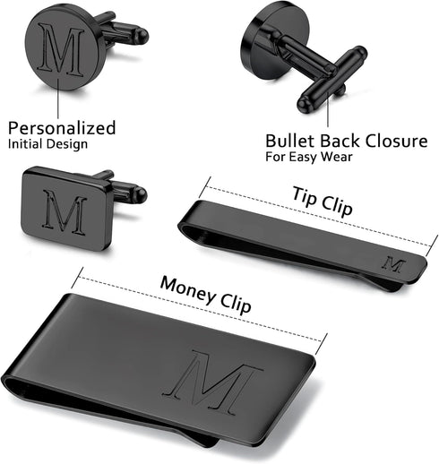 JOERICA Initial Cufflinks for Men and Tie Clip Set for Men Alphabet Letter Wallet Tie Clips and Cuff Link with Gift Box For Father Husband...