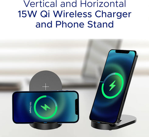15W Wireless Charger Stand - Double Coil Fast Wireless Charging Station for iPhone and Samsung Galaxy Series - Auto-Off Feature - No Adapter Inclu...